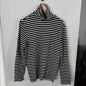 H&M Black with White Stripes Turtleneck Sweater Sz Medium